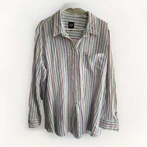 Vintage GAP Shirt Mens Button Up Linen Rayon Striped Long Sleeve 90s XXL 2XL‎